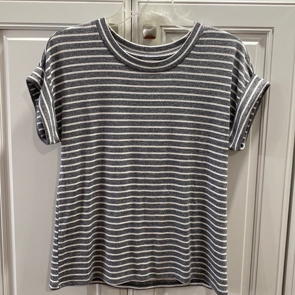 A.N.A. Soft knit grayish-black and white striped shirt with cuffed sleeves. - Picture 4 of 5